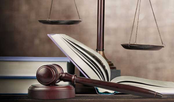 Scales of Justice gavel and law books
